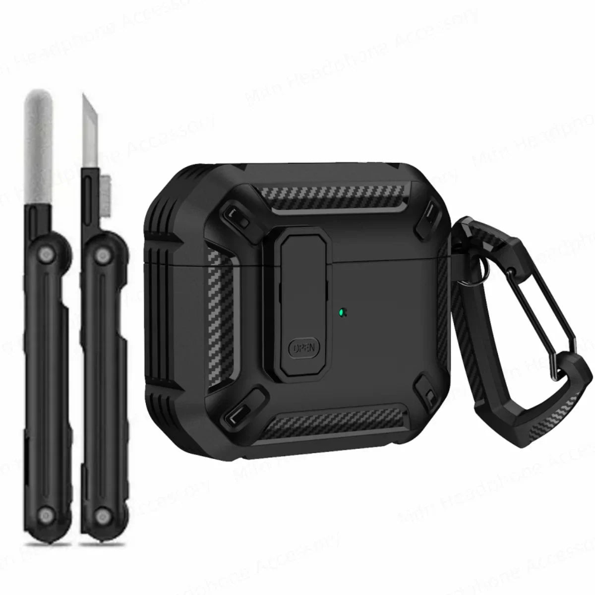 Earbud Case Shock-Absorbent Snaplock With Keychain
