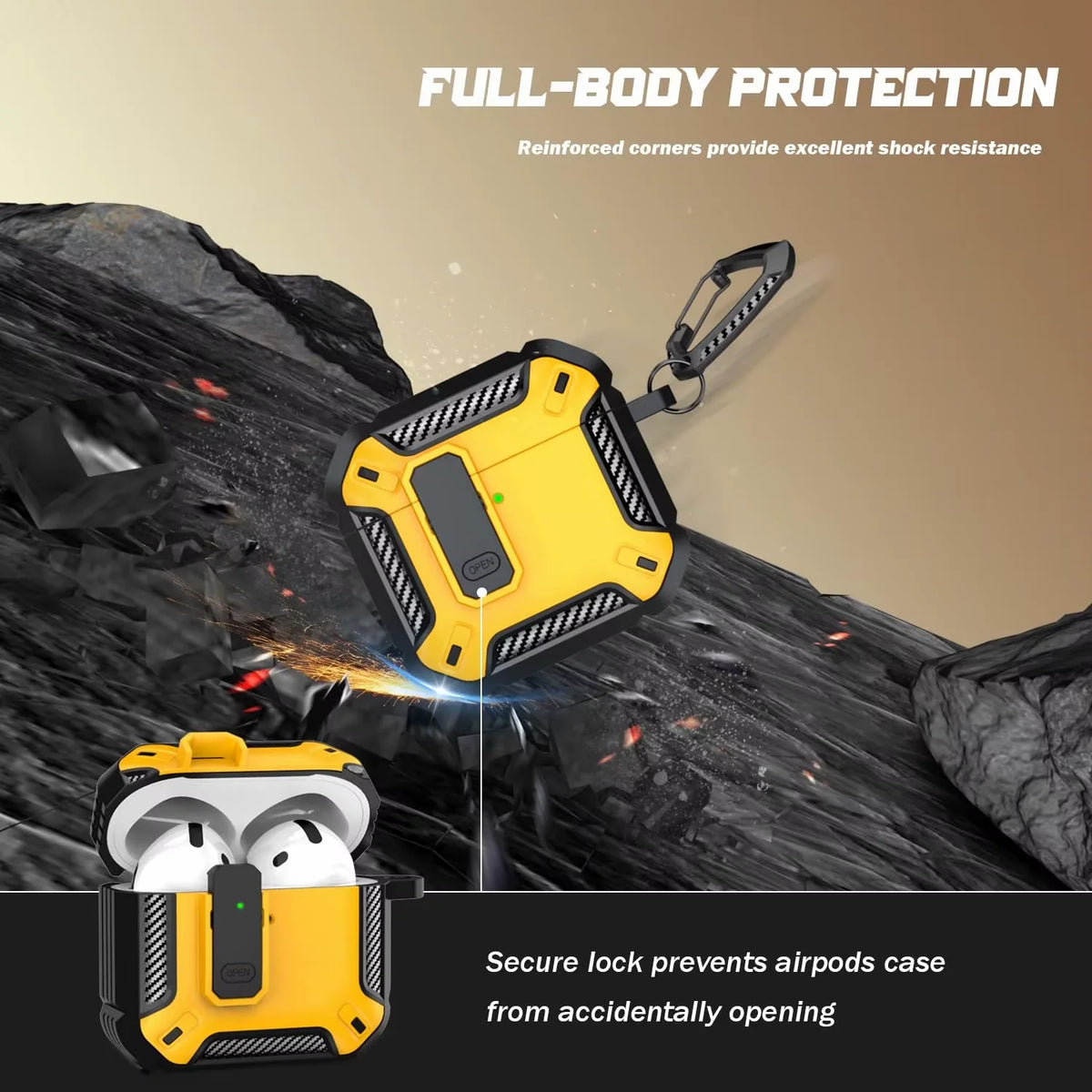 Earbud Case Shock-Absorbent Snaplock With Keychain