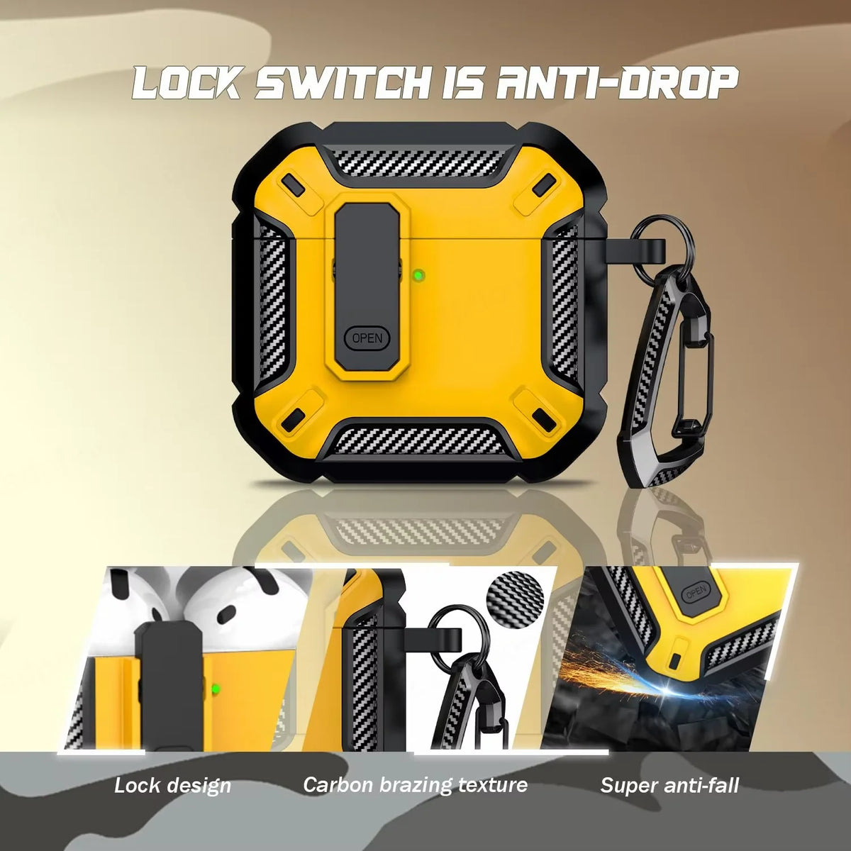 Earbud Case Shock-Absorbent Snaplock With Keychain