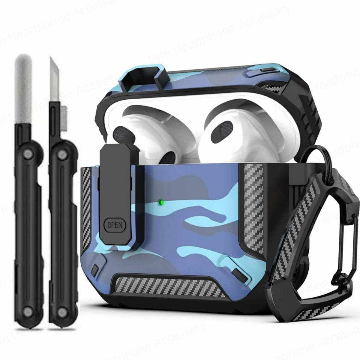 Earbud Case Shock-Absorbent Snaplock With Keychain