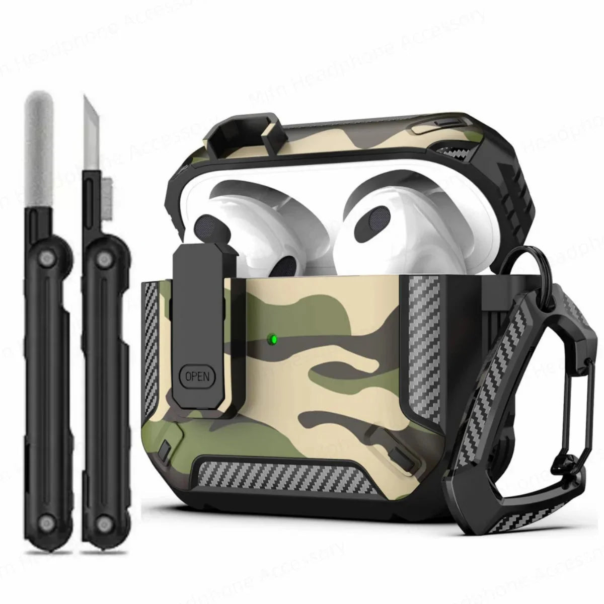 Earbud Case Shock-Absorbent Snaplock With Keychain