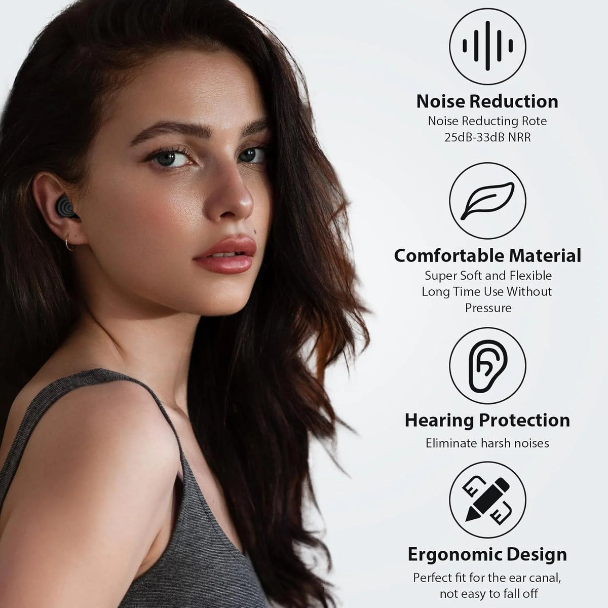 Earplugs 30 dB Noise Reduction Low-Profile & Multi-Size Tips