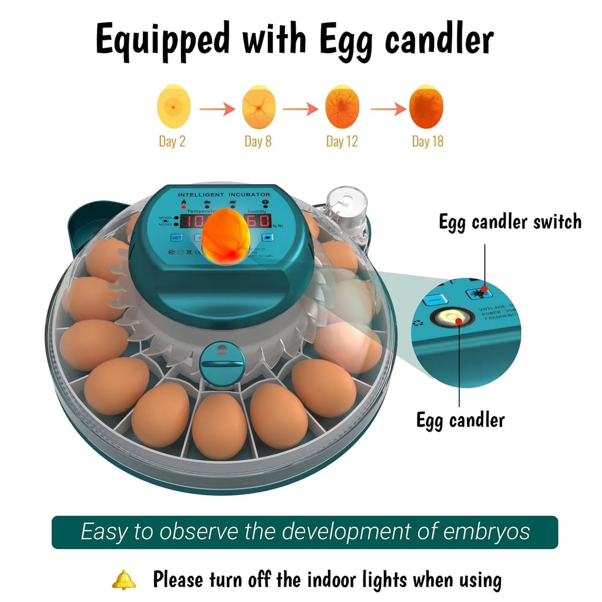 Egg Incubator 15 Egg Automatic Turning & Humidity Control