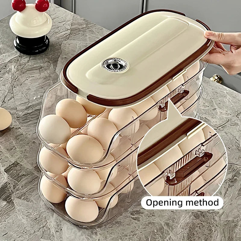 Egg Storage Organizer Automatic Rolling Transparent Container
