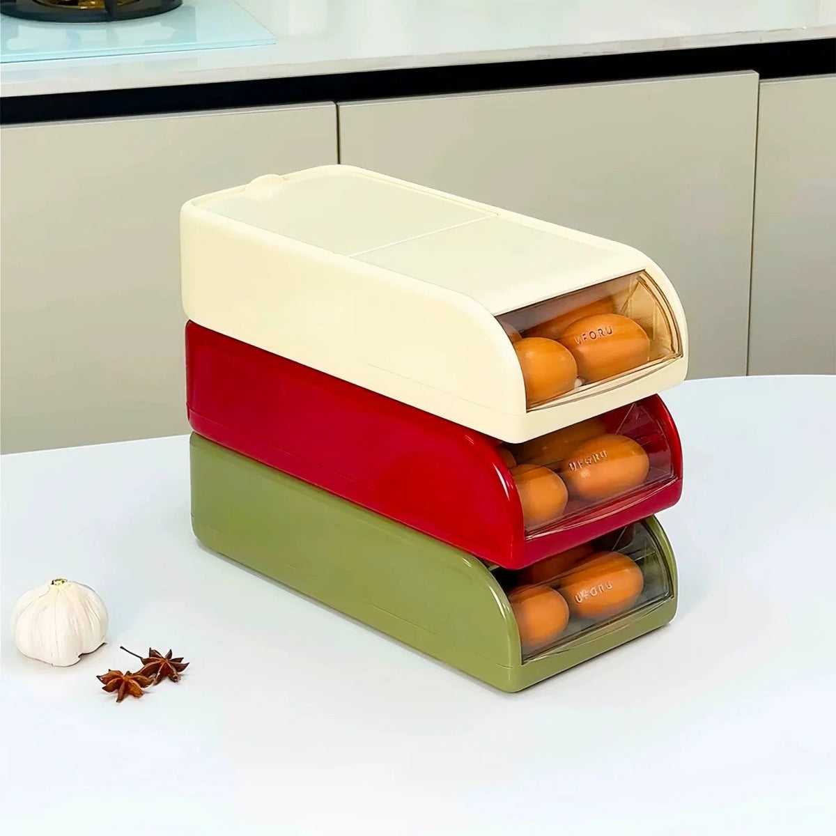Egg Storage Organizer Stackable Automatic-Rolling Space-Saving
