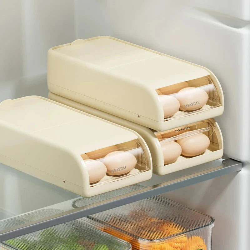 Egg Storage Organizer Stackable Automatic-Rolling Space-Saving