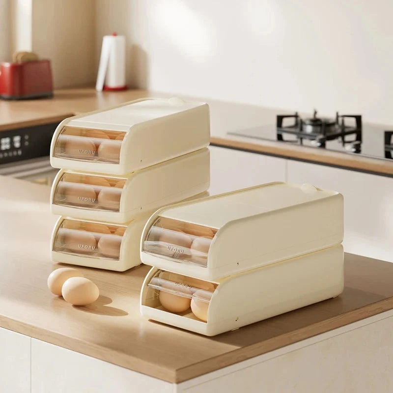 Egg Storage Organizer Stackable Automatic-Rolling Space-Saving