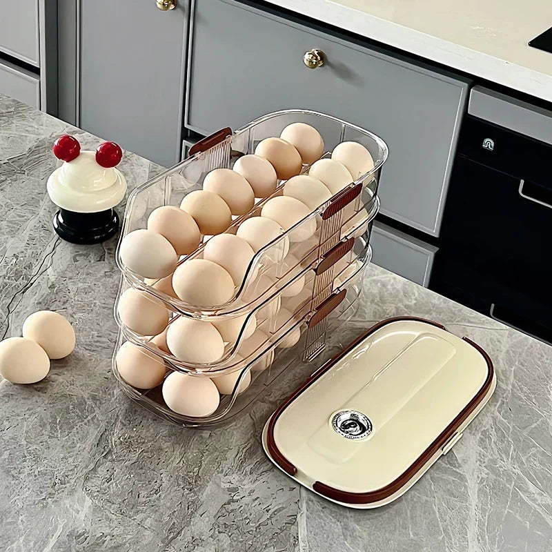 Egg Storage Organizer Transparent Automatic Rolling Refrigerator Container