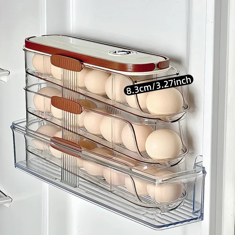 Egg Storage Organizer Transparent Automatic Rolling Refrigerator Container