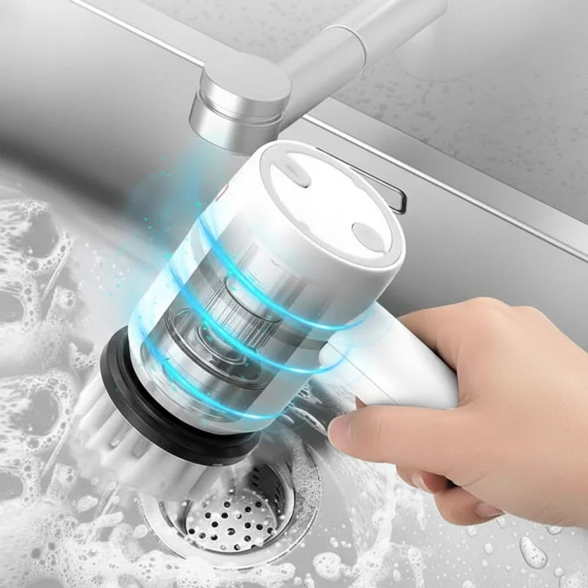 Electric Cleaning Brush Cordless With Interchangeable Heads & Three Speeds