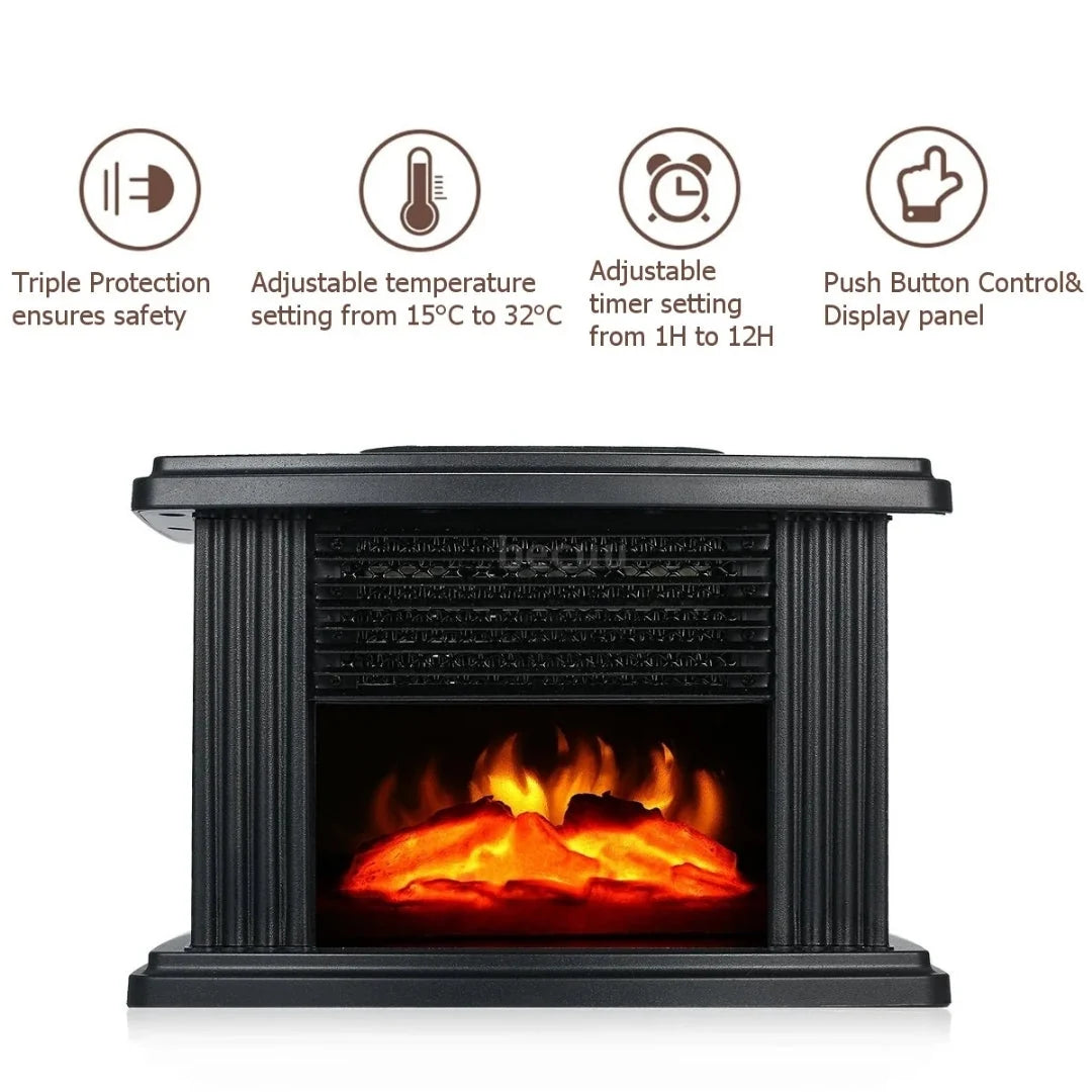 Electric Fireplace Heater Realistic Flame Effect Timer Function