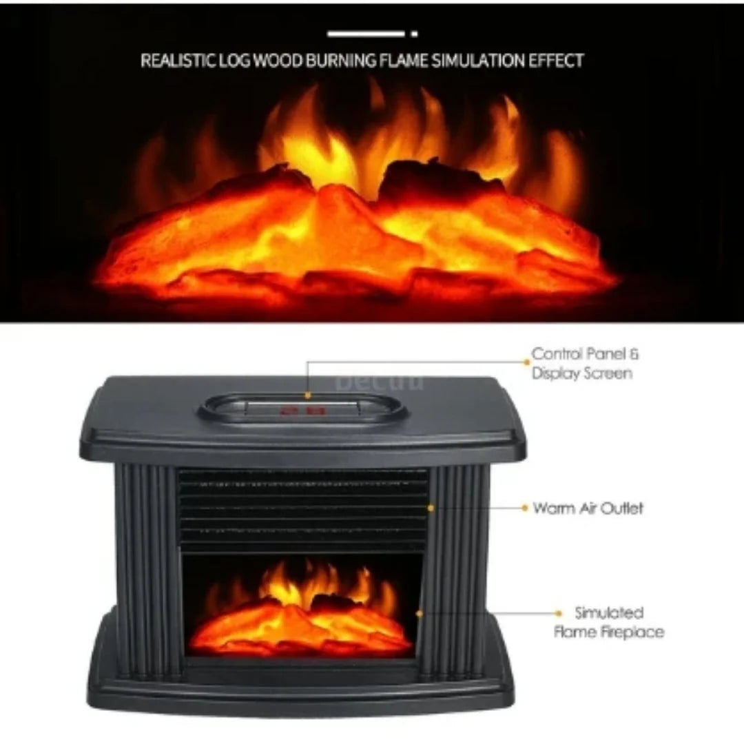Electric Fireplace Heater Realistic Flame Effect Timer Function