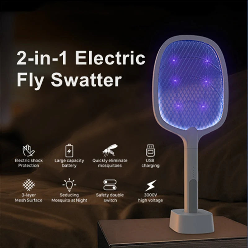 Electric Fly Swatter 3000V Dual-Mode USB Rechargeable