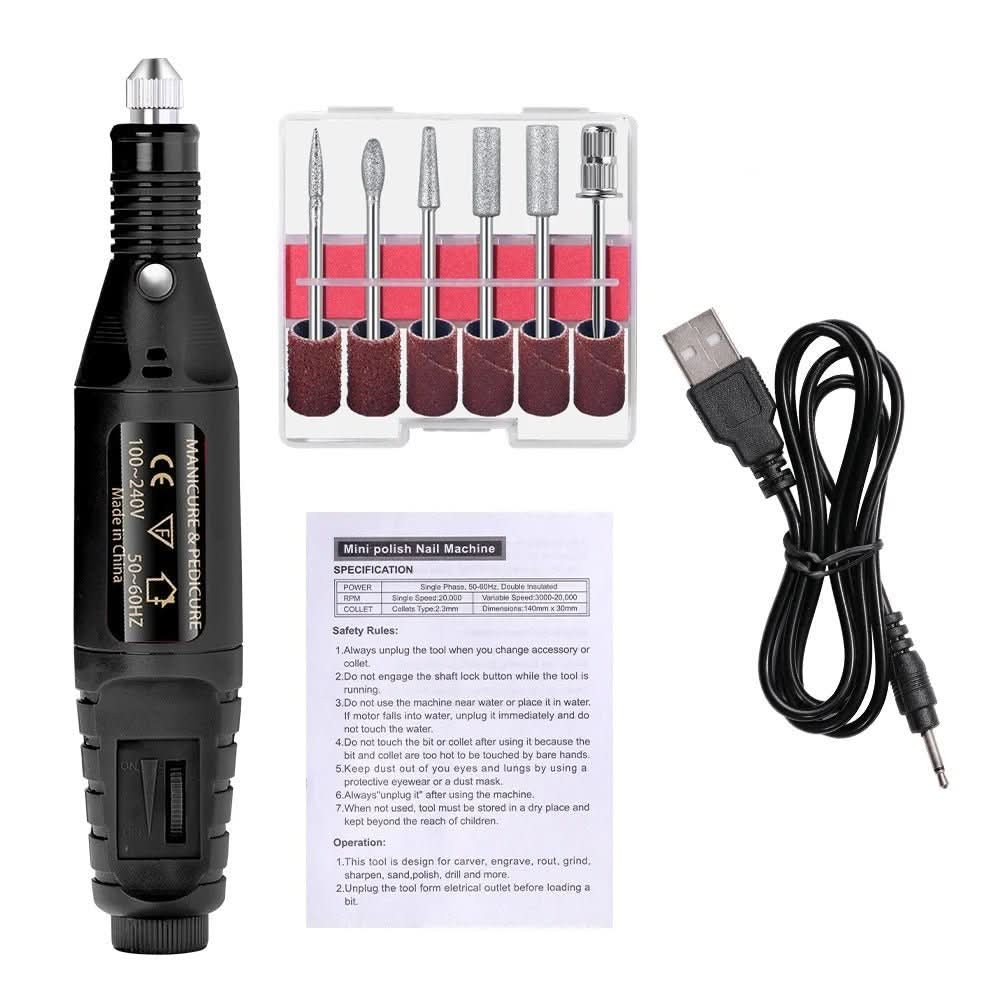 Electric Nail Care Set Adjustable Speed 6 Attachments Manicure & Pedicure
