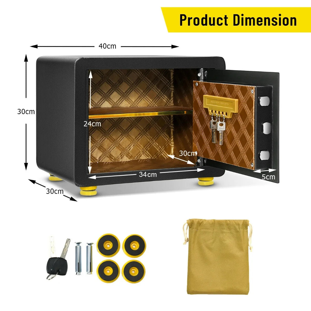 Electronic Safe Digital Keypad & Backup Keys Detachable Shelf