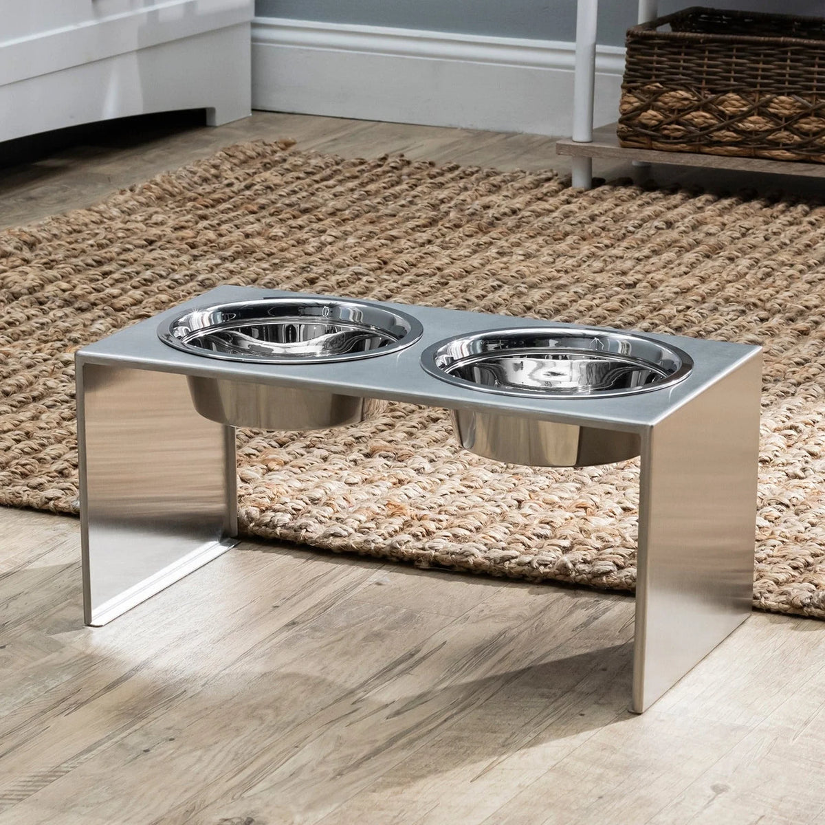 Elevated Dog Feeder Stainless Steel Dual Bowls Adjustable Heights Dishwasher-Safe