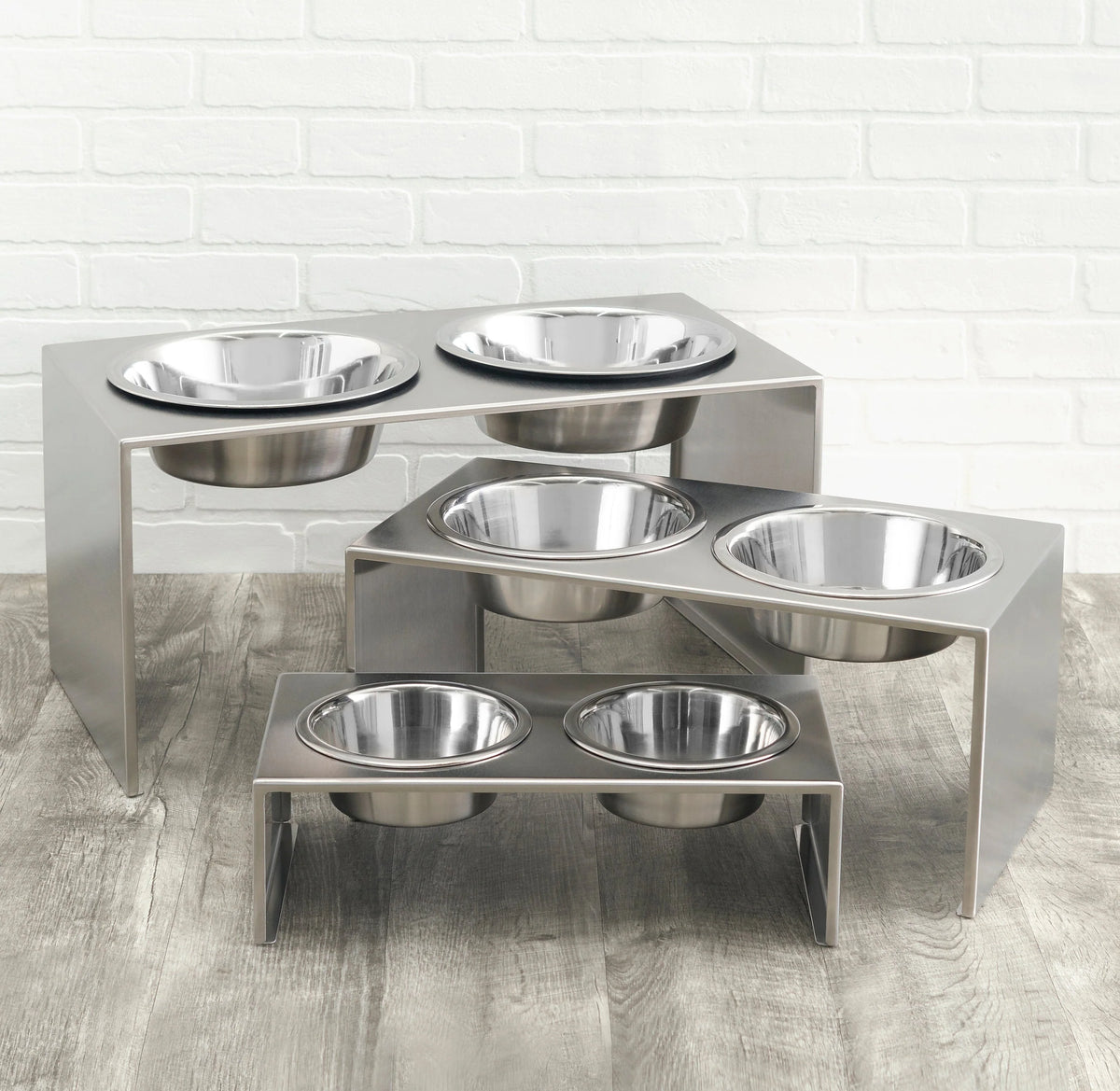 Elevated Dog Feeder Stainless Steel Dual Bowls Adjustable Heights Dishwasher-Safe