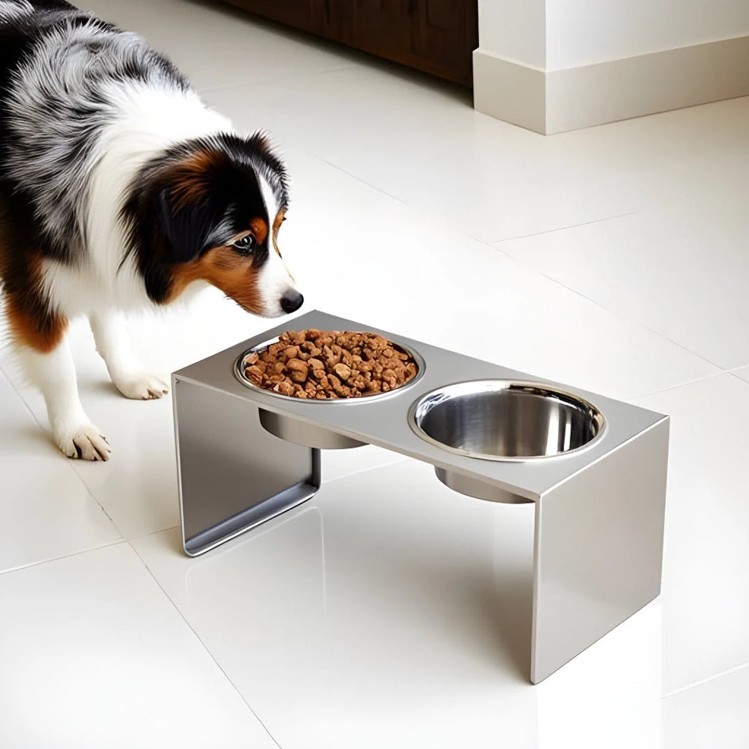 Elevated Dog Feeder Stainless Steel Dual Bowls Adjustable Heights Dishwasher-Safe