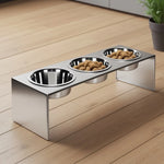 Elevated Dog Feeder Triple Bowl Stainless Steel Bowls