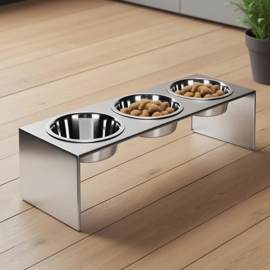 Elevated Dog Feeder Triple Bowl Stainless Steel Bowls