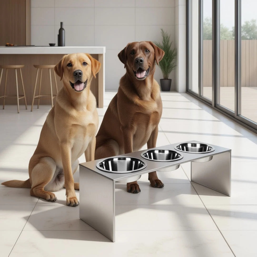 Elevated Dog Feeder Triple Bowl Stainless Steel Bowls