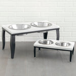 Elevated Double Dog Feeder Hardwood Top Stainless Steel Bowls