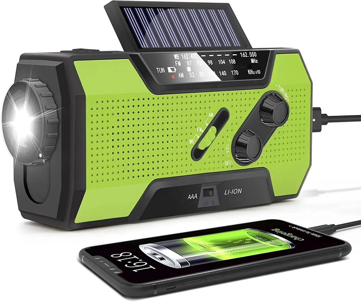 Emergency Radio 4000mAh USB Solar Hand-Crank Flashlight & SOS