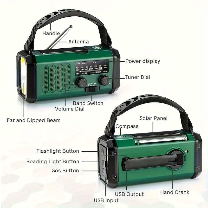 Emergency Radio AM FM NOAA Solar Hand Crank 10,000mAh Battery
