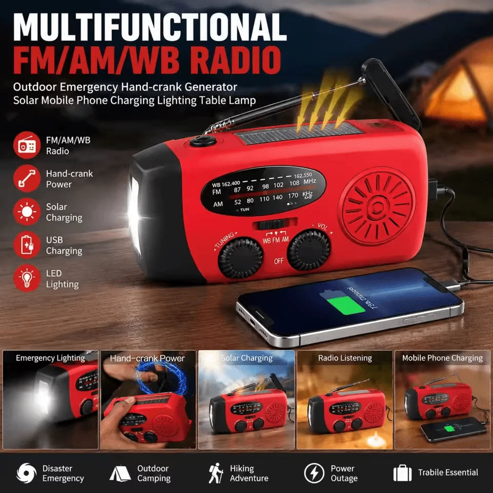 Emergency Radio Solar & Hand Crank Charging NOAA Weather Receiver