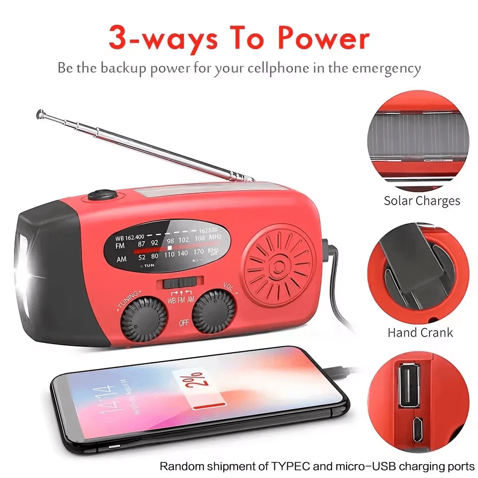 Emergency Radio Solar & Hand Crank Charging NOAA Weather Receiver