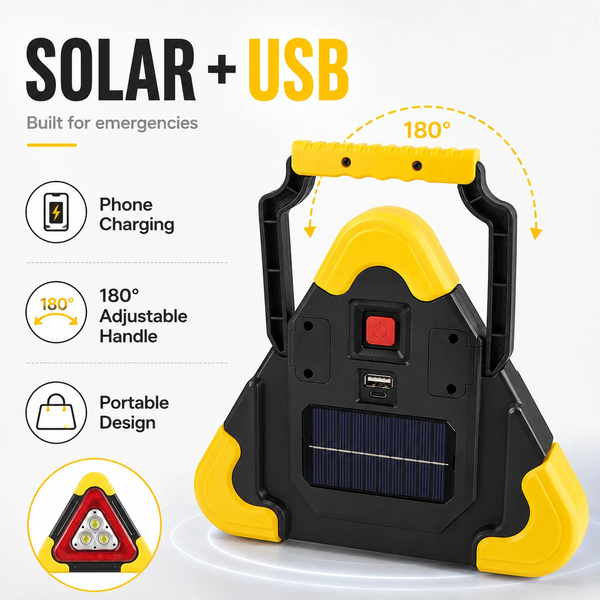 Emergency Triangle Light Solar-Powered & USB Power Bank