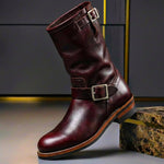 Engineer Boots Genuine Leather Double Buckle Mid-Calf