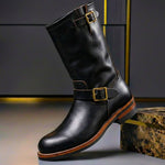 Engineer Boots Genuine Leather Double Buckle Mid-Calf