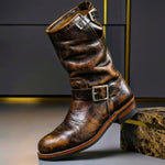 Engineer Boots Genuine Leather Double Buckle Mid-Calf