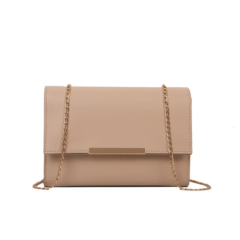 Evening Clutch Synthetic Leather Removable Chain Strap Gold-Tone Clasp