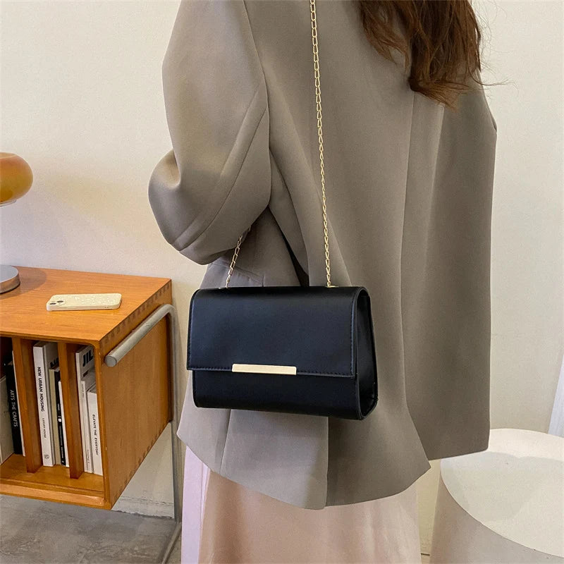 Evening Clutch Synthetic Leather Removable Chain Strap Gold-Tone Clasp
