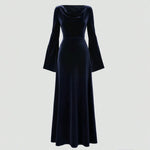 Evening Dress Velvet Cowl Neck Maxi Trumpet Sleeves
