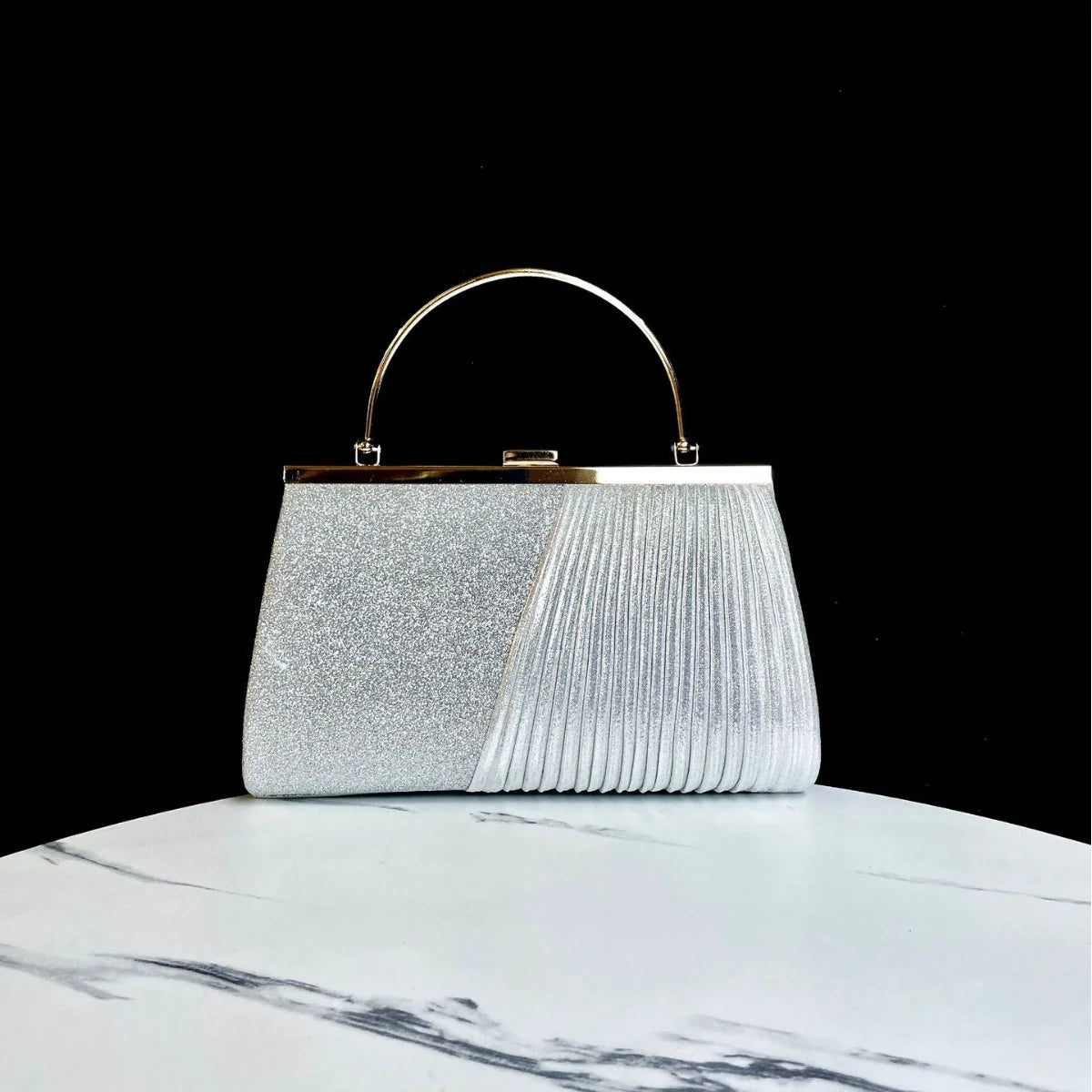 Evening Handbag Sparkling Pleated Design Sturdy Handle