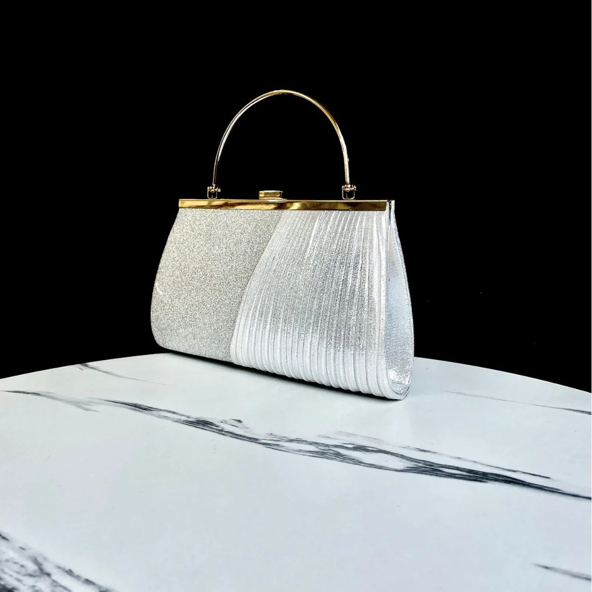 Evening Handbag Sparkling Pleated Design Sturdy Handle