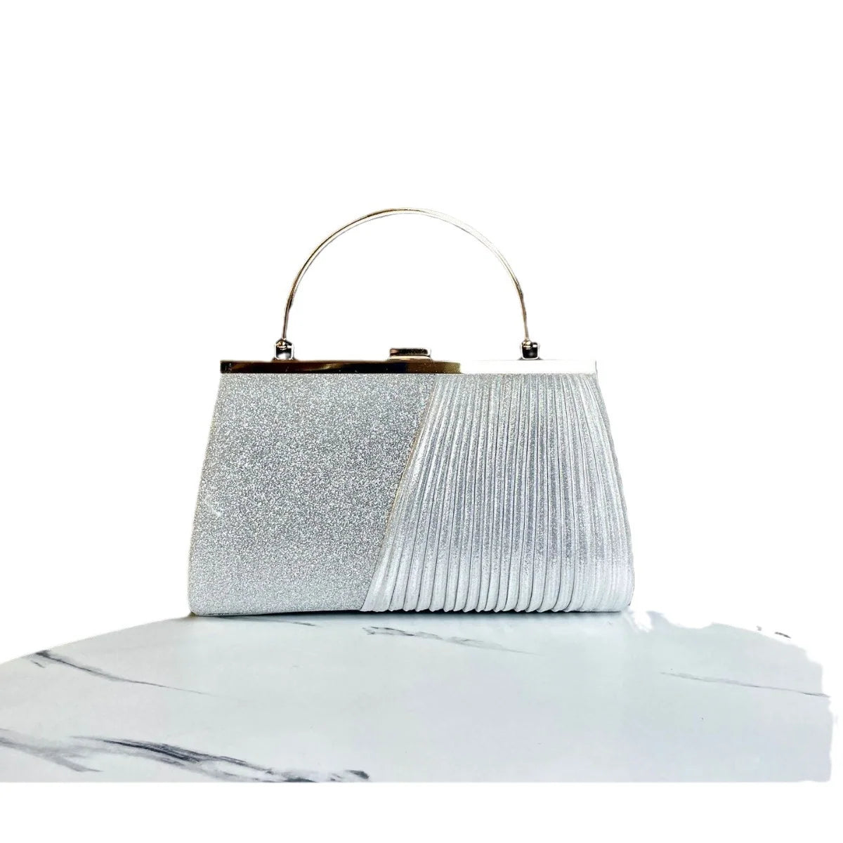 Evening Handbag Sparkling Pleated Design Sturdy Handle