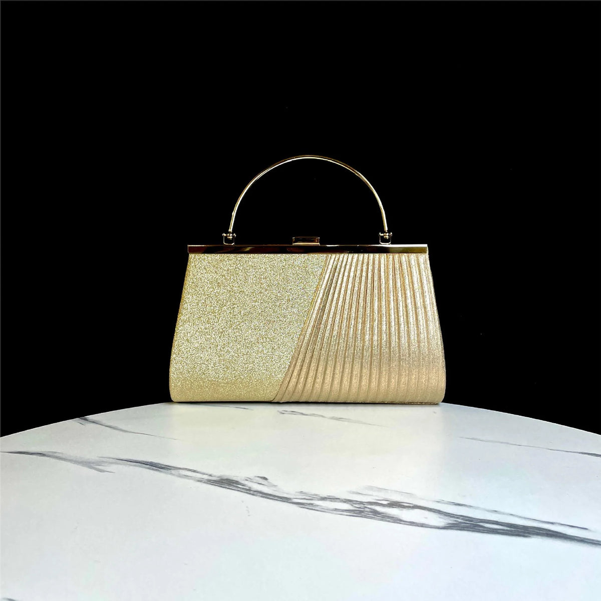 Evening Handbag Sparkling Pleated Design Sturdy Handle