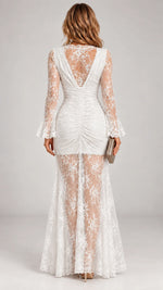 Evening Maxi Dress Lace V-Neck Long Sleeves Side Slit