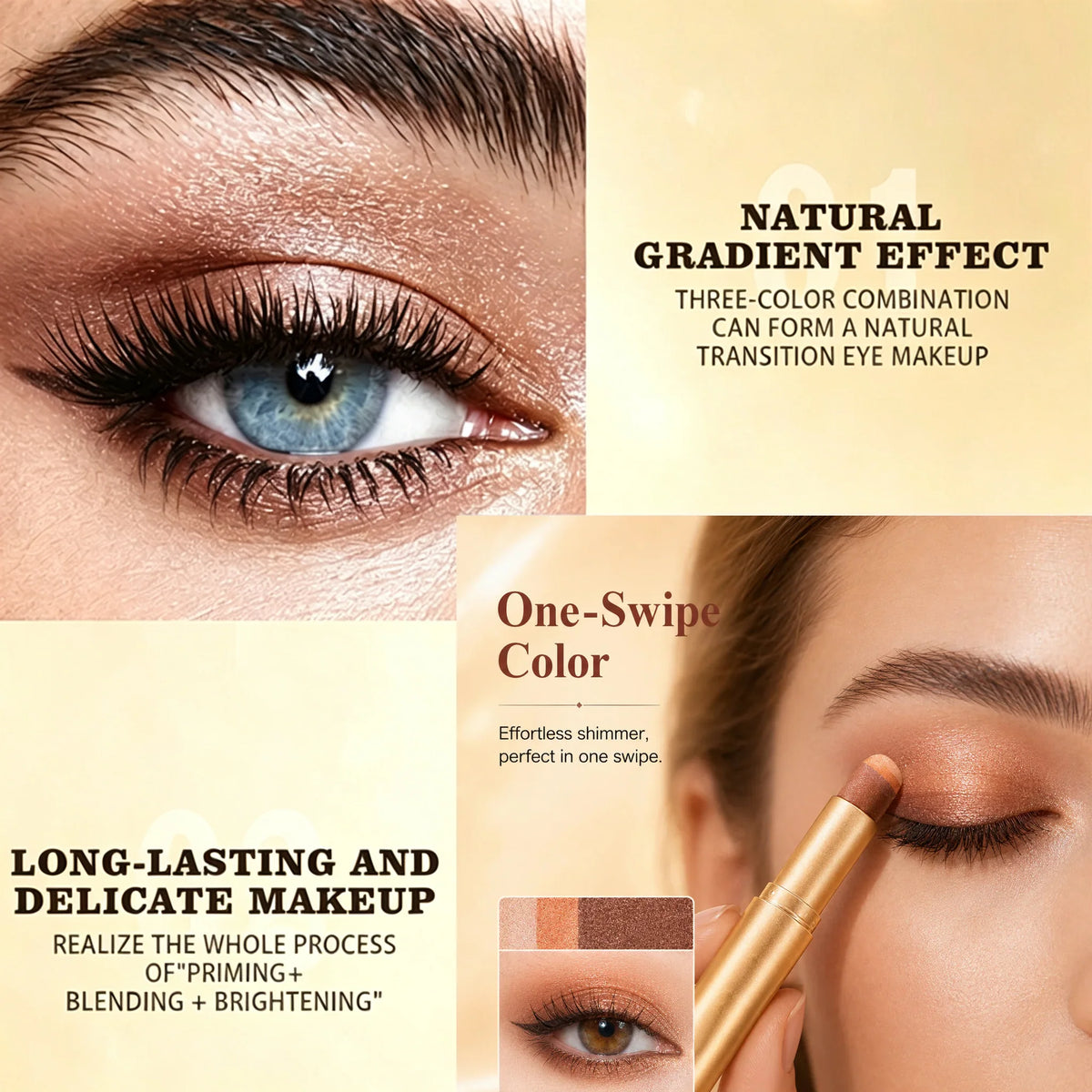 Eyeshadow Stick 3-In-1 Waterproof Long-Wear Formula