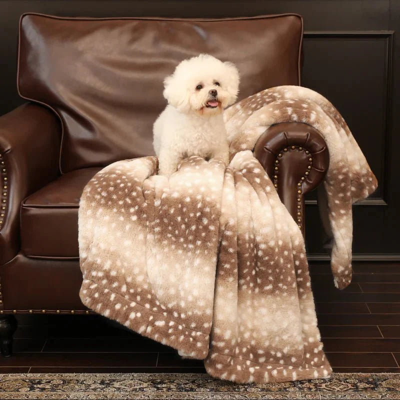 Faux Fur Blanket Reversible Plush Deer Pattern