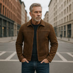 Faux Leather Jacket Tailored Fit Full-Zip Pockets