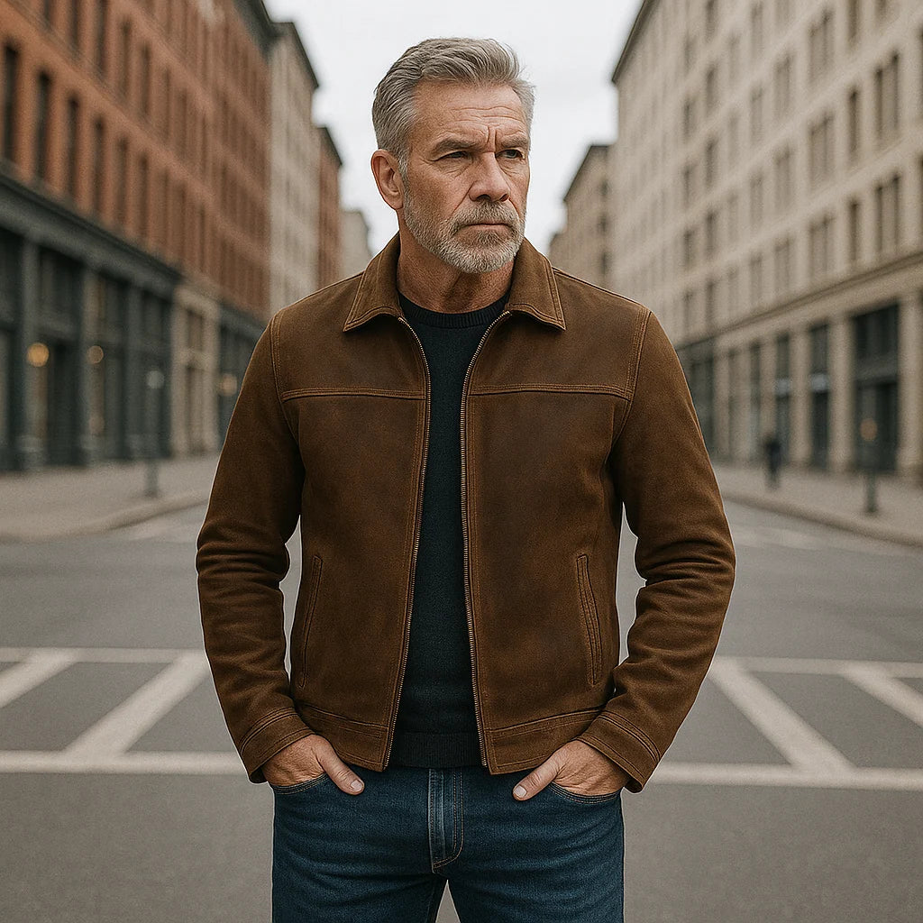 Faux Leather Jacket Tailored Fit Full-Zip Pockets