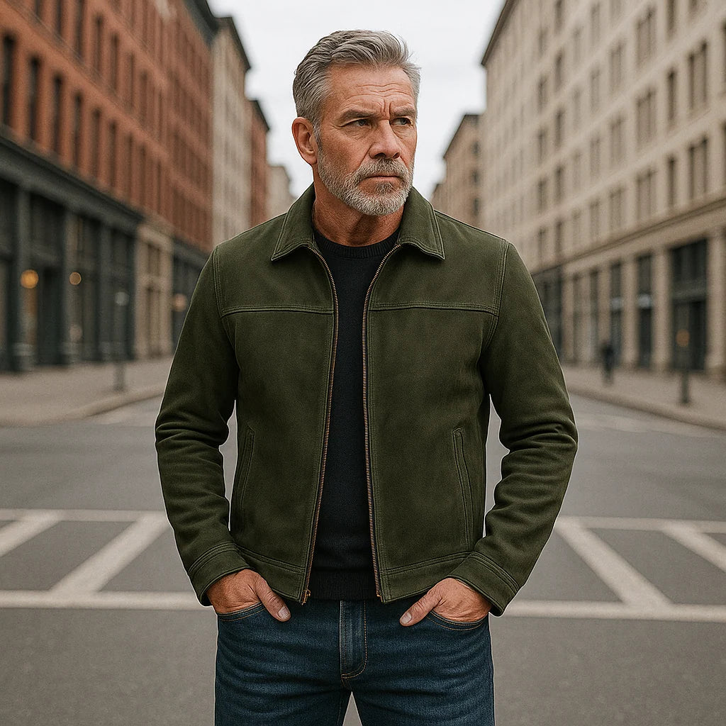 Faux Leather Jacket Tailored Fit Full-Zip Pockets