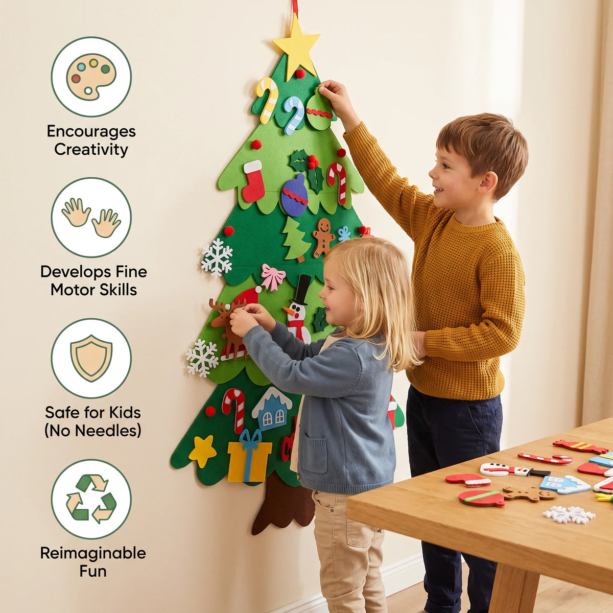 Felt Christmas Tree Removable Reusable Ornaments