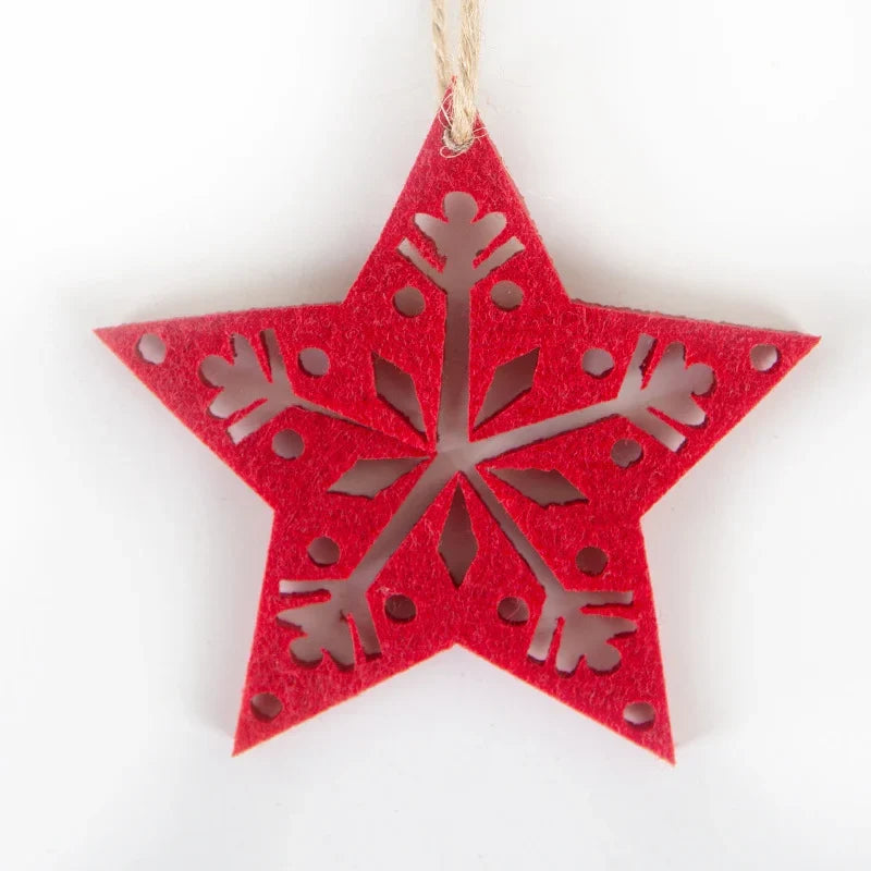 Felt Star Ornament Intricate Motif Hanging Cord