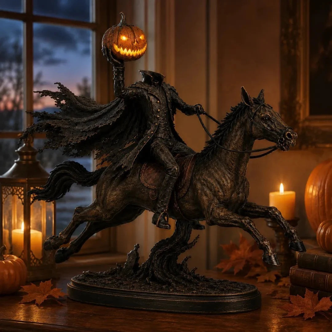 Figurine Polyresin Horse Rider With Pumpkin